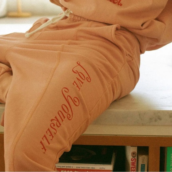 Love Yourself Drawstring Pink Sweatpants -Dippin Daisys Medium NWOT - Picture 2 of 7